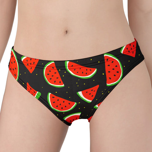 Black Cute Watermelon Pattern Print Women's Panties