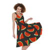 Black Cute Watermelon Pattern Print Women's Sleeveless Dress