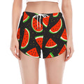 Black Cute Watermelon Pattern Print Women's Split Running Shorts
