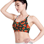Black Cute Watermelon Pattern Print Women's Sports Bra