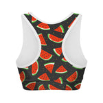 Black Cute Watermelon Pattern Print Women's Sports Bra