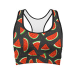 Black Cute Watermelon Pattern Print Women's Sports Bra