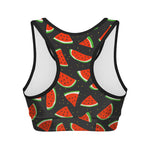 Black Cute Watermelon Pattern Print Women's Sports Bra