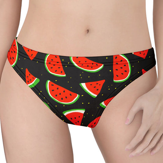Black Cute Watermelon Pattern Print Women's Thong