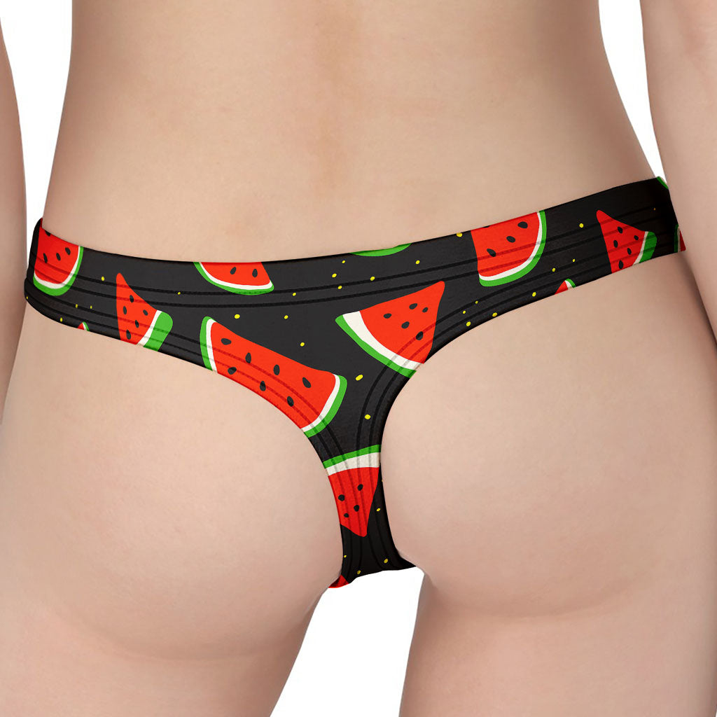 Black Cute Watermelon Pattern Print Women's Thong