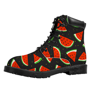 Black Cute Watermelon Pattern Print Work Boots