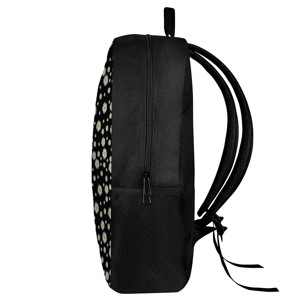 Black Daisy Floral Pattern Print 17 Inch Backpack