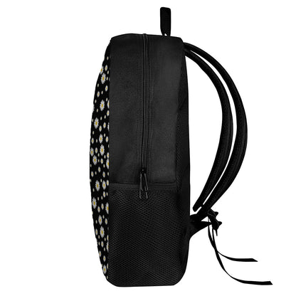 Black Daisy Floral Pattern Print 17 Inch Backpack