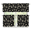 Black Daisy Floral Pattern Print 3 Piece Kitchen Curtains