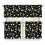 Black Daisy Floral Pattern Print 3 Piece Kitchen Curtains