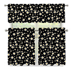 Black Daisy Floral Pattern Print 3 Piece Kitchen Curtains