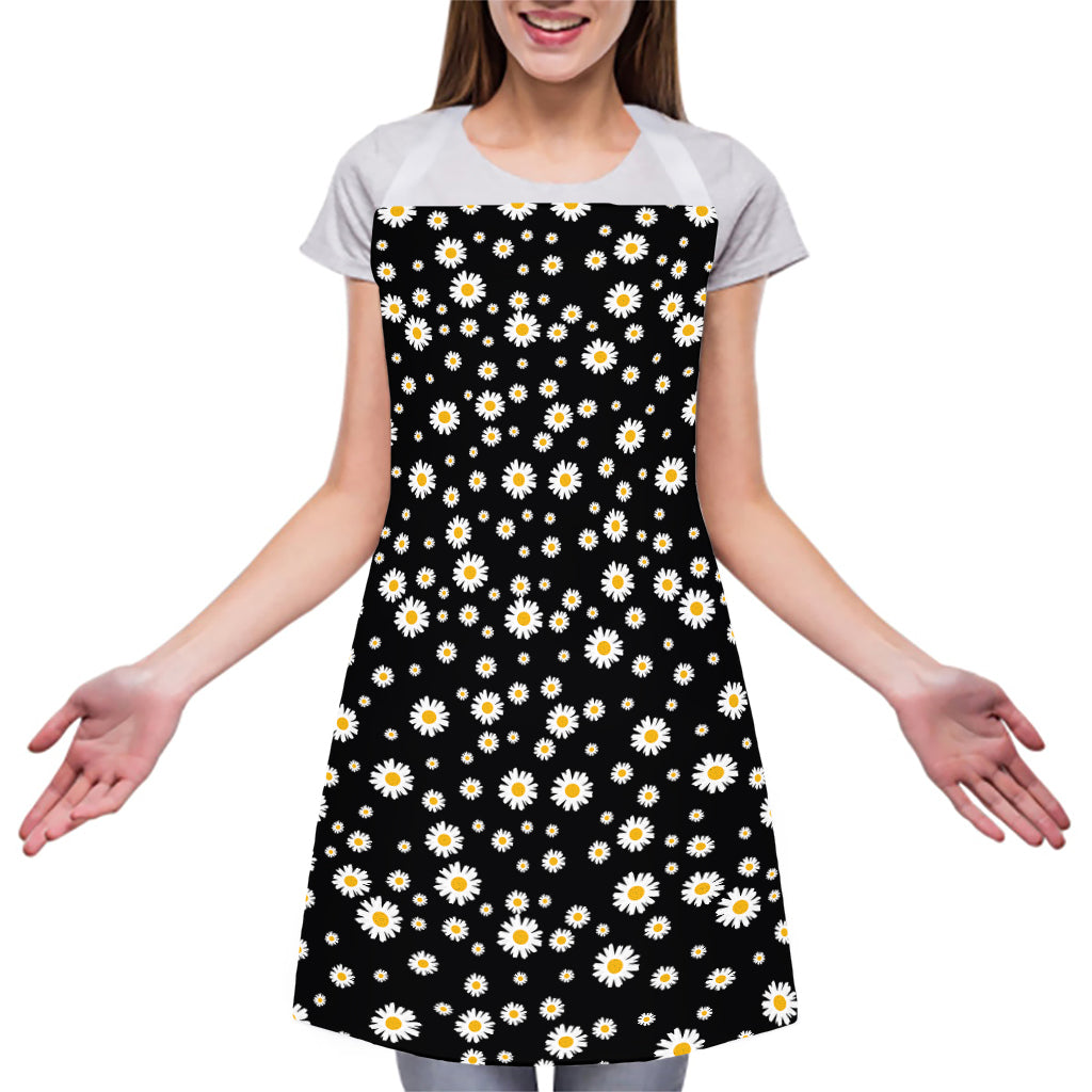 Black Daisy Floral Pattern Print Adjustable Apron