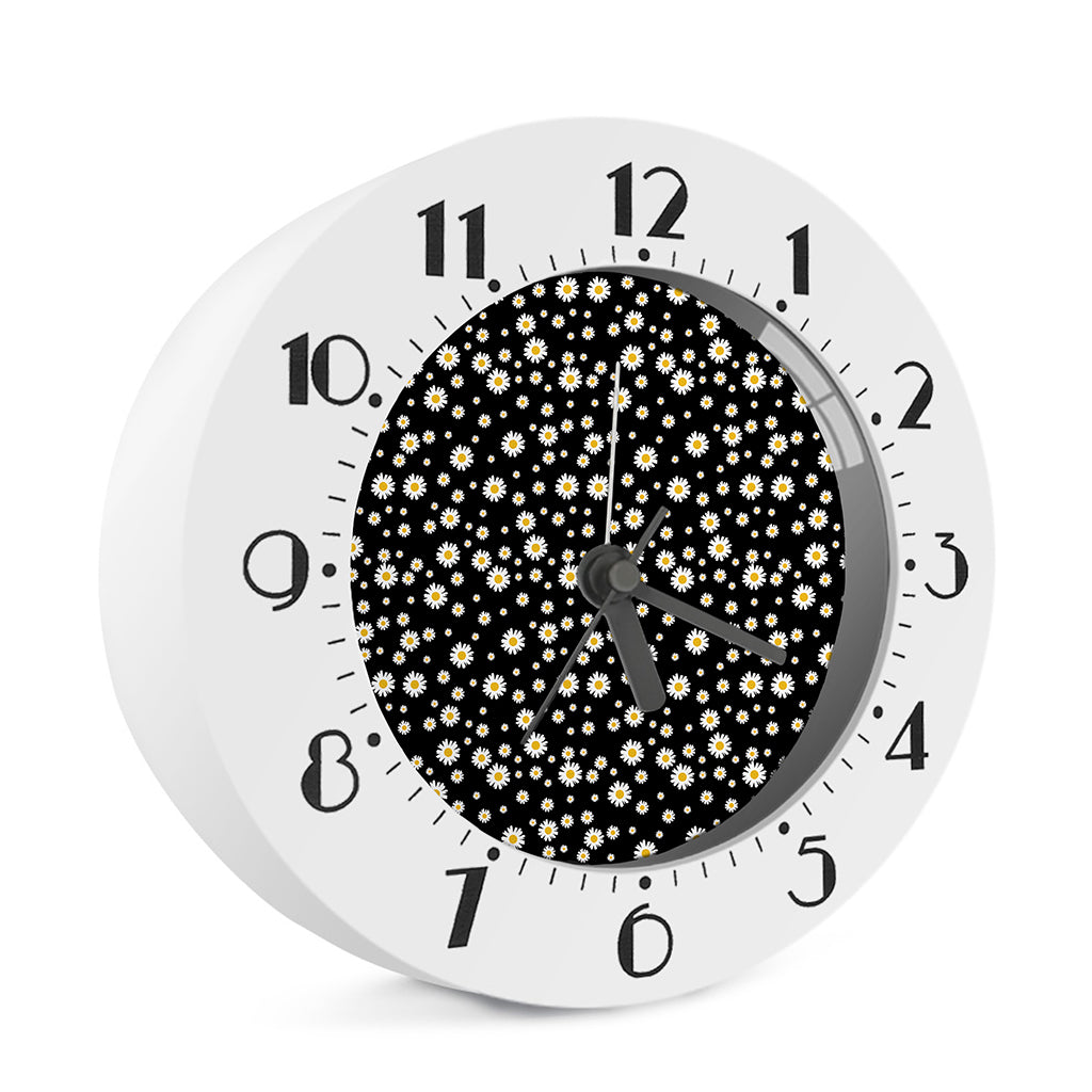 Black Daisy Floral Pattern Print Alarm Clock
