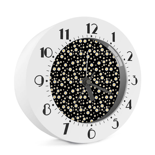 Black Daisy Floral Pattern Print Alarm Clock