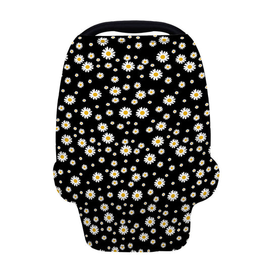 Black Daisy Floral Pattern Print Baby Seat Cover