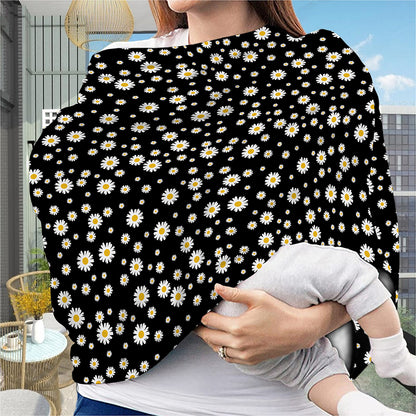 Black Daisy Floral Pattern Print Baby Seat Cover