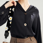 Black Daisy Floral Pattern Print Bag Strap