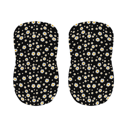 Black Daisy Floral Pattern Print Bar Stool Covers