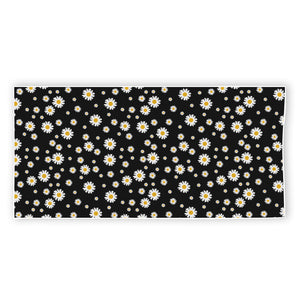 Black Daisy Floral Pattern Print Beach Towel