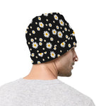 Black Daisy Floral Pattern Print Beanie