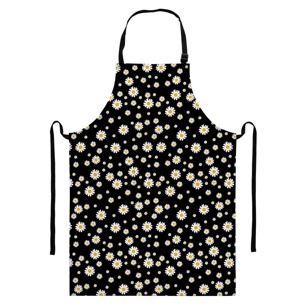 Black Daisy Floral Pattern Print Bib Apron With Pocket