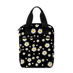 Black Daisy Floral Pattern Print Bible Tote Bag