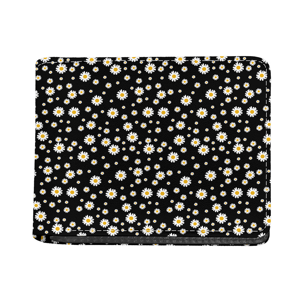 Black Daisy Floral Pattern Print Bifold Wallet