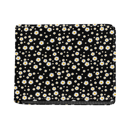 Black Daisy Floral Pattern Print Bifold Wallet