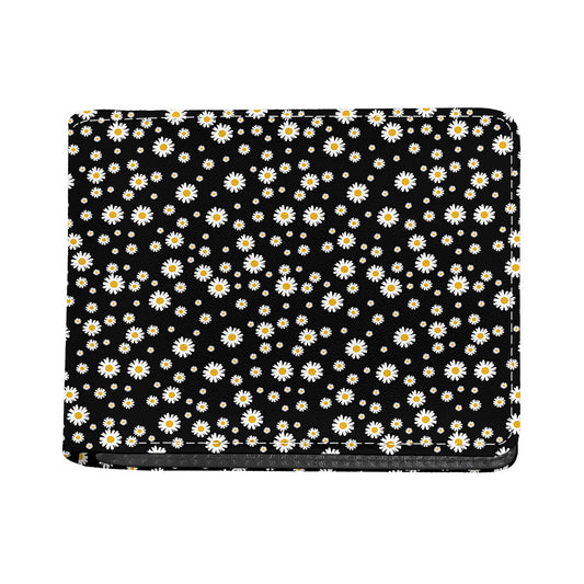 Black Daisy Floral Pattern Print Bifold Wallet