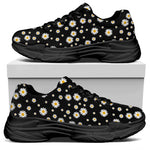 Black Daisy Floral Pattern Print Black Chunky Shoes