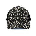 Black Daisy Floral Pattern Print Black Mesh Trucker Hat