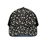 Black Daisy Floral Pattern Print Black Mesh Trucker Cap