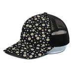 Black Daisy Floral Pattern Print Black Mesh Trucker Cap