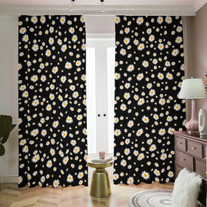 Black Daisy Floral Pattern Print Blackout Pencil Pleat Curtains