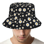 Black Daisy Floral Pattern Print Bucket Hat