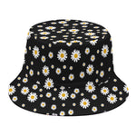 Black Daisy Floral Pattern Print Bucket Hat