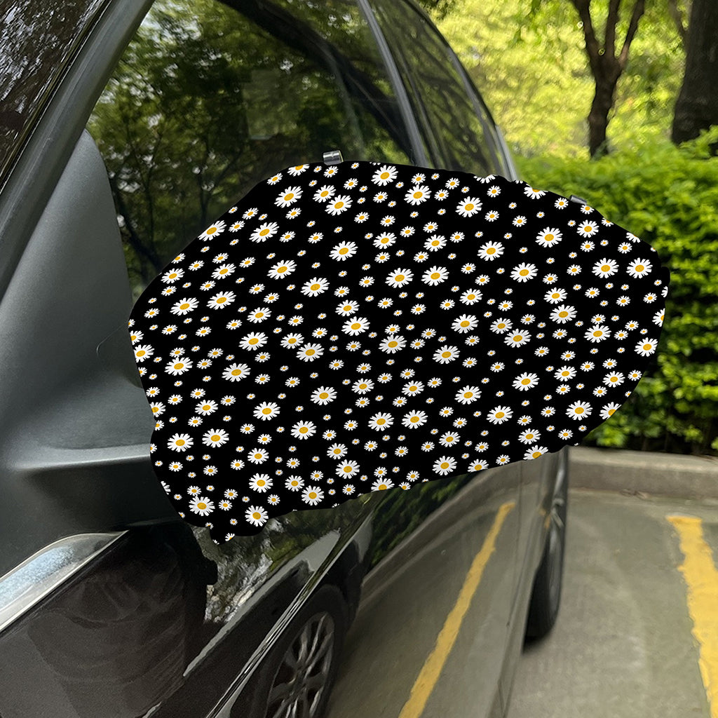 Black Daisy Floral Pattern Print Car Side Mirror Covers