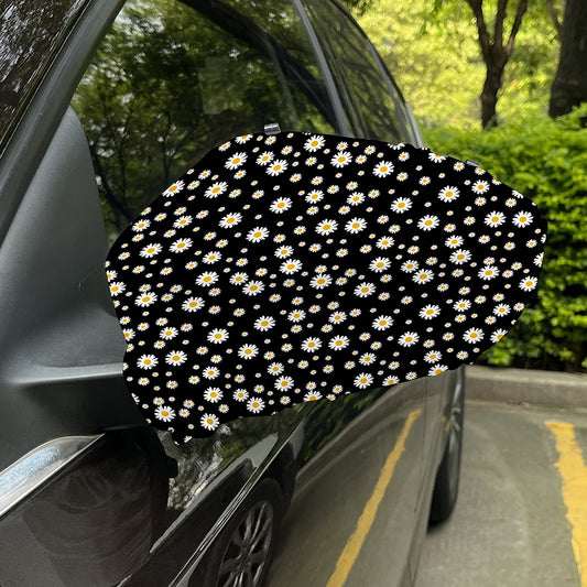 Black Daisy Floral Pattern Print Car Side Mirror Covers