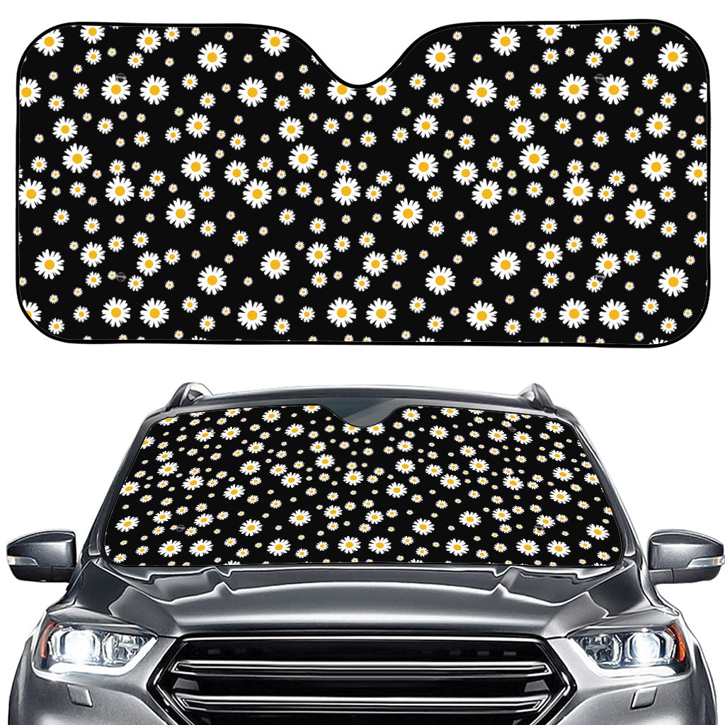 Black Daisy Floral Pattern Print Car Windshield Sun Shade