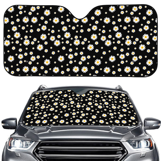 Black Daisy Floral Pattern Print Car Windshield Sun Shade