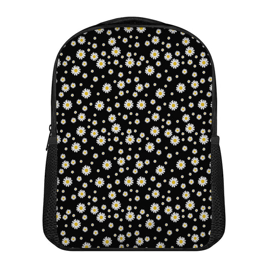 Black Daisy Floral Pattern Print Casual Backpack