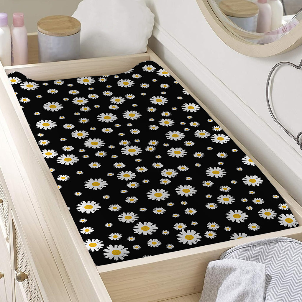 Black Daisy Floral Pattern Print Changing Pad Cover