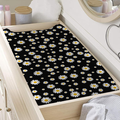 Black Daisy Floral Pattern Print Changing Pad Cover