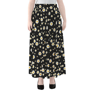 Black Daisy Floral Pattern Print Chiffon Maxi Skirt