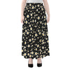 Black Daisy Floral Pattern Print Chiffon Maxi Skirt