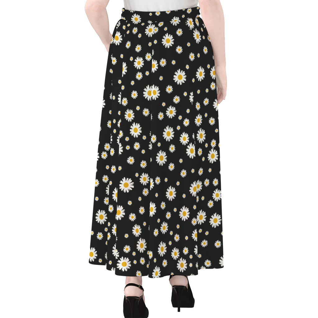 Black Daisy Floral Pattern Print Chiffon Maxi Skirt