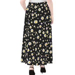 Black Daisy Floral Pattern Print Chiffon Maxi Skirt