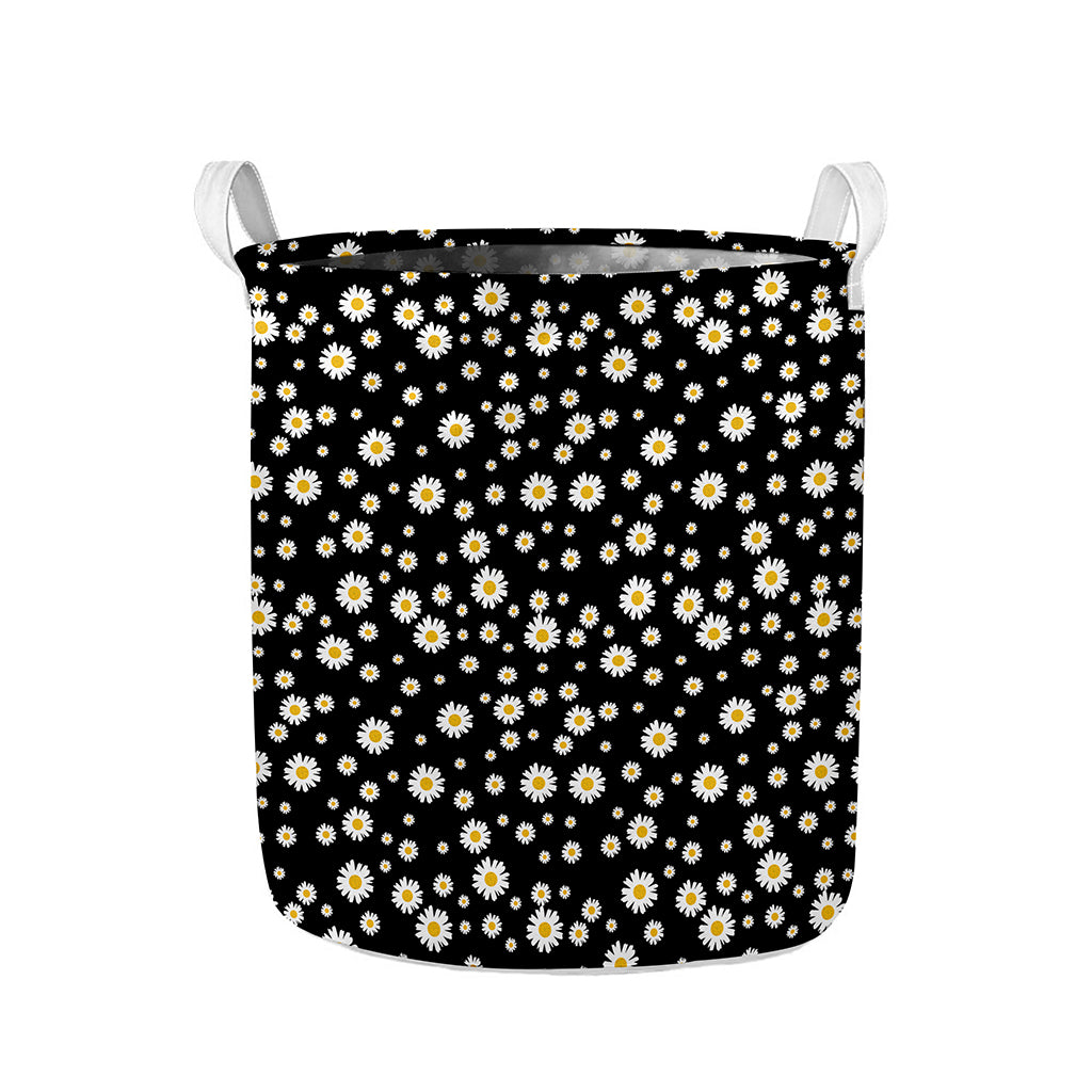 Black Daisy Floral Pattern Print Collapsible Laundry Basket