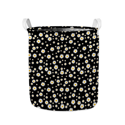 Black Daisy Floral Pattern Print Collapsible Laundry Basket