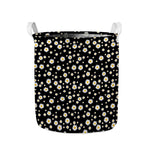 Black Daisy Floral Pattern Print Collapsible Laundry Basket